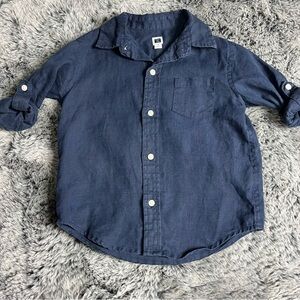 Jamie & Jack Navy Linen button up 3t